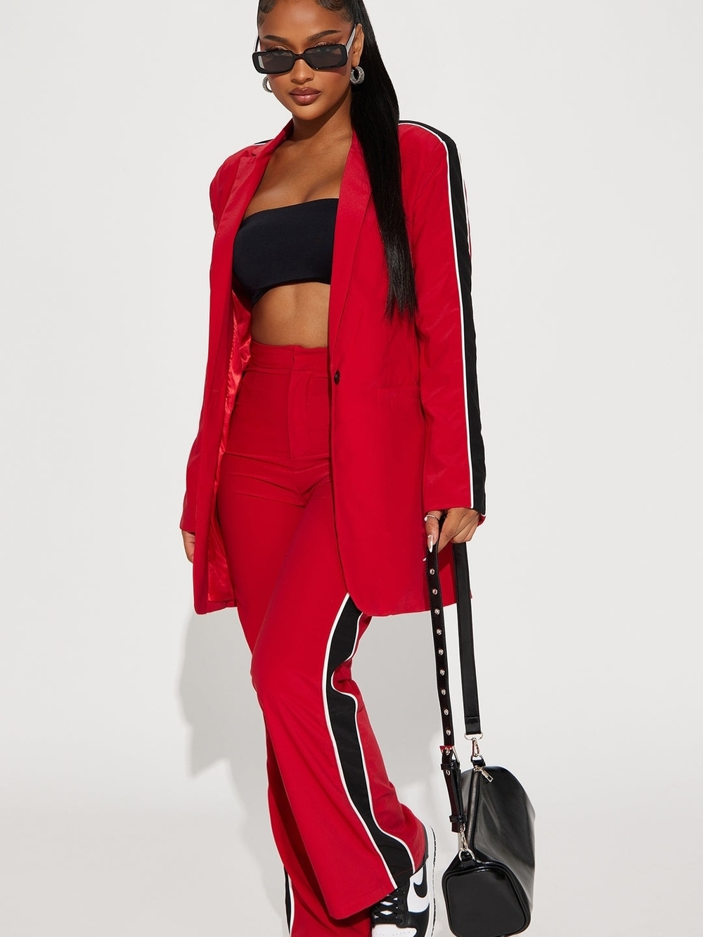 New Fashion Nova Red Track Stripe Wide-Leg Pants - Women